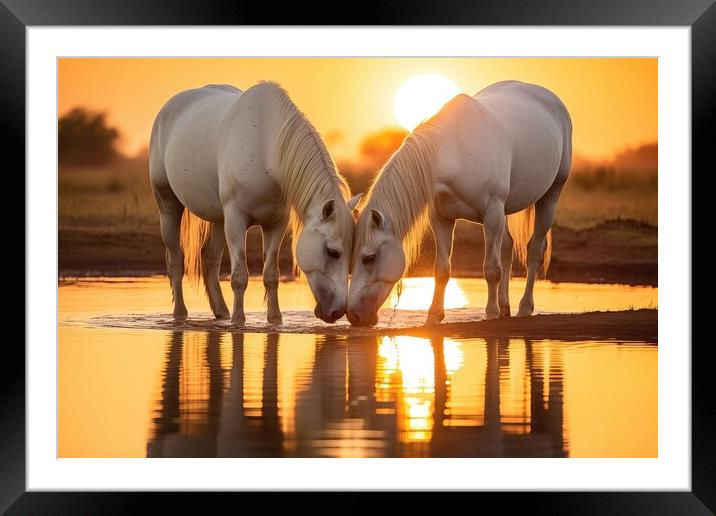 White Horses at Sunset Framed Mounted Print by Massimiliano Leban