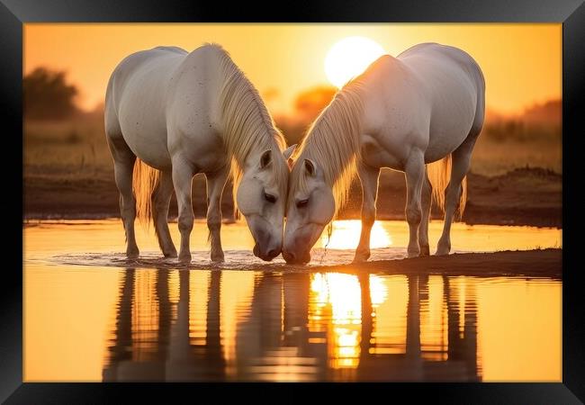 White Horses at Sunset Framed Print by Massimiliano Leban