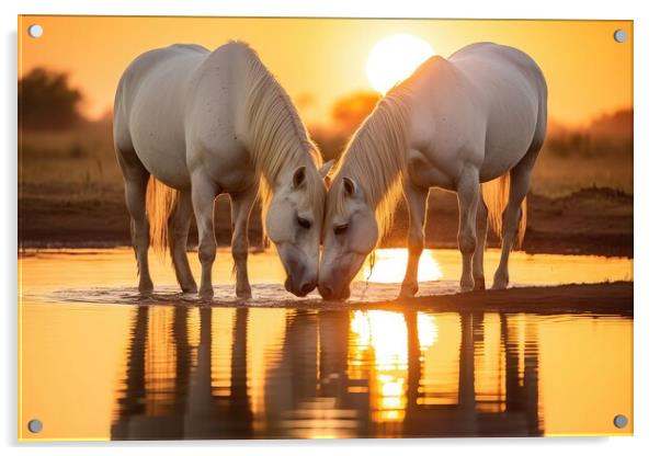White Horses at Sunset Acrylic by Massimiliano Leban