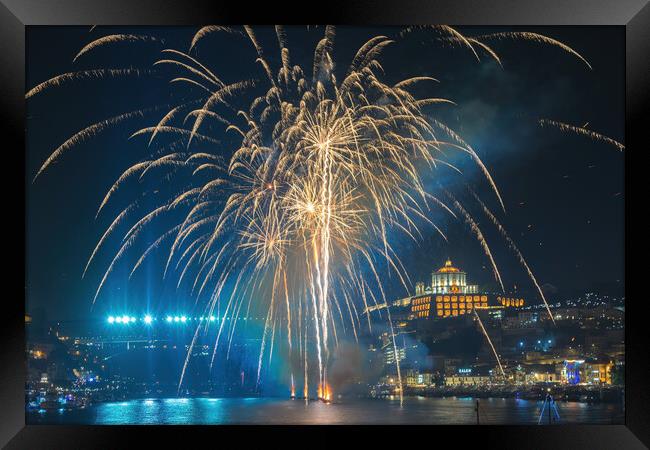 Sao-Joao fireworks in Porto-1 Framed Print by Sergey Golotvin