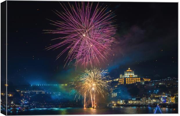 Title Sao-Joao fireworks in Porto-3 Canvas Print by Sergey Golotvin