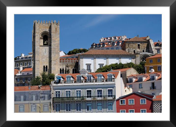 The colorful Alfama district, the old town of Lisbon, Portugal Framed Mounted Print by Lensw0rld 