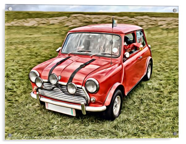 The Iconic Red Mini: The Italian Job Replica Acrylic by Kevin Maughan
