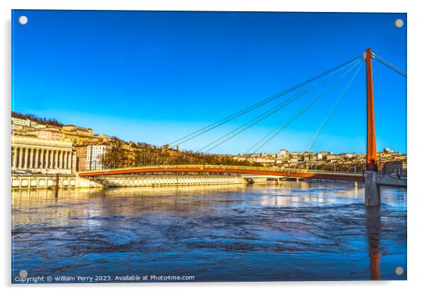 Soane River Pedestrian Bridge Outside Lyon France Acrylic by William Perry