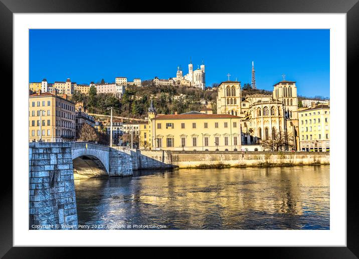 Soane River Bridge Cathedral Notre Dame Lyon France Framed Mounted Print by William Perry