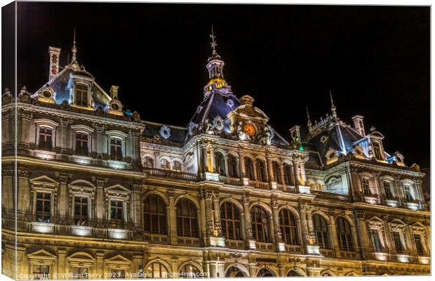Hotel De Ville City Hall Night Street Cityscape Lyon France Canvas Print by William Perry