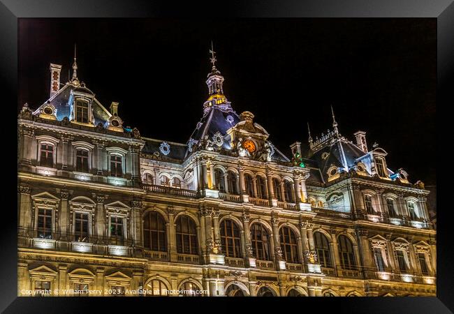 Hotel De Ville City Hall Night Street Cityscape Lyon France Framed Print by William Perry