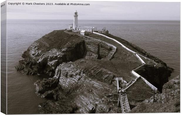 South Stack lighthouse Black and White Canvas Print by Mark Chesters