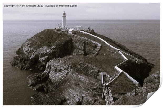 South Stack lighthouse Black and White Print by Mark Chesters