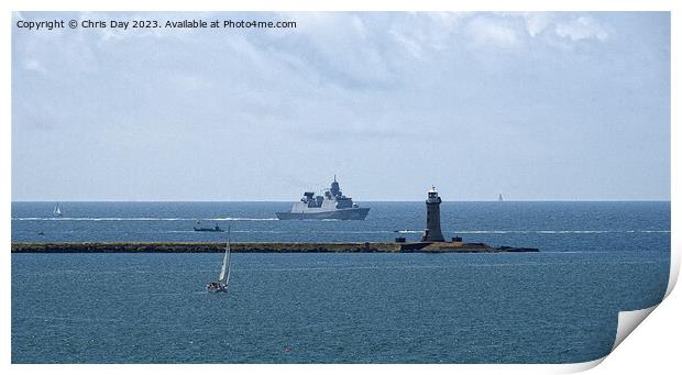HNLMS De Zeven Provinciën approachin Plymouth Sound Print by Chris Day