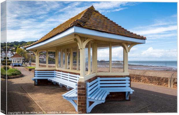 Minehead Seaside Shelters Canvas Print by Jim Monk