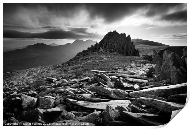 Castle of the Winds, Snowdonia, in black and white Print by Justin Foulkes