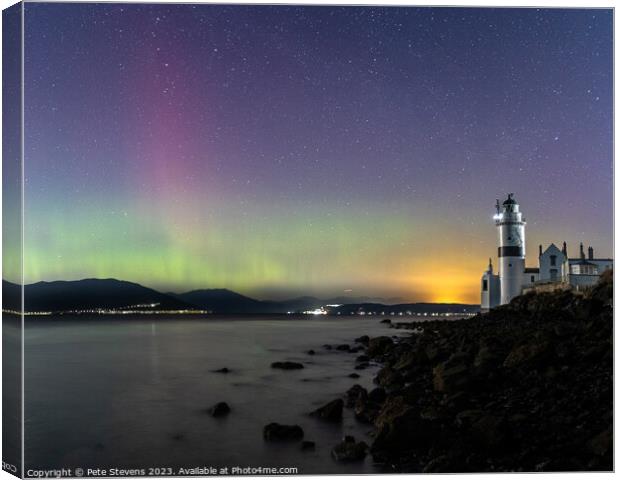 "Radiant Aurora Illuminates Cloch Lighthouse" Canvas Print by Pete Stevens