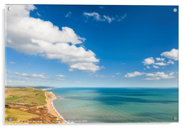 The view from Golden Cap, Dorset Acrylic by Justin Foulkes