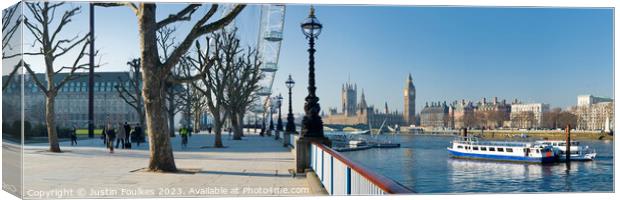Houses of Parliament and Thames panorama Canvas Print by Justin Foulkes