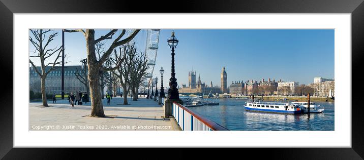 Houses of Parliament and Thames panorama Framed Mounted Print by Justin Foulkes