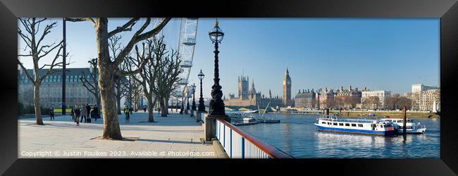 Houses of Parliament and Thames panorama Framed Print by Justin Foulkes