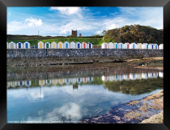 Beach Huts and Reflections Framed Print by Stephen Hamer