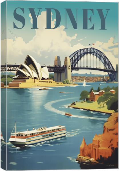 Sydney 1950s Travel Poster Canvas Print by Picture Wizard