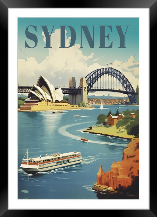 Sydney 1950s Travel Poster Framed Mounted Print by Picture Wizard
