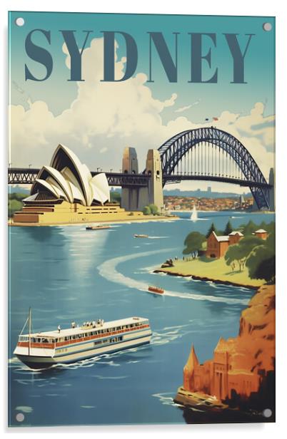 Sydney 1950s Travel Poster Acrylic by Picture Wizard