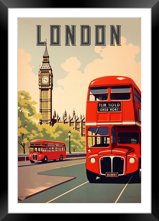 London 1950s Travel Poster Framed Mounted Print by Picture Wizard