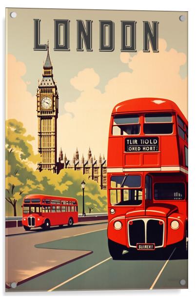 London 1950s Travel Poster Acrylic by Picture Wizard