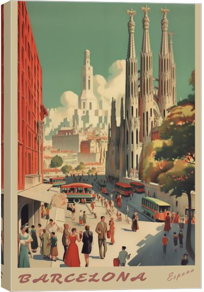 Barcelona 1950s Travel Poster Canvas Print by Picture Wizard