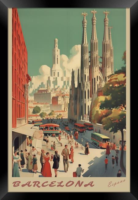 Barcelona 1950s Travel Poster Framed Print by Picture Wizard