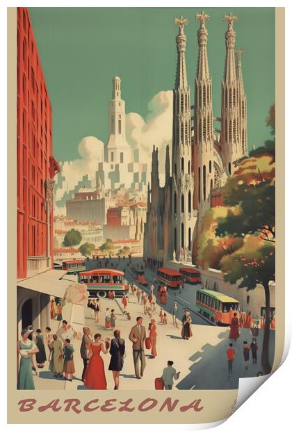 Barcelona 1950s Travel Poster Print by Picture Wizard