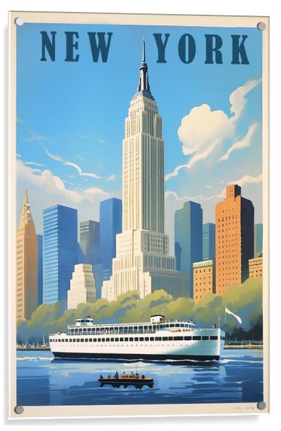 New York 1950s Travel Poster Acrylic by Picture Wizard