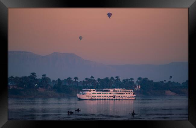 Sunrise at Luxor on the River Nile Framed Print by John Frid