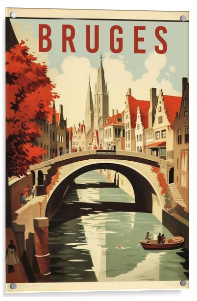 Bruges 1950s Travel Poster Acrylic by Picture Wizard