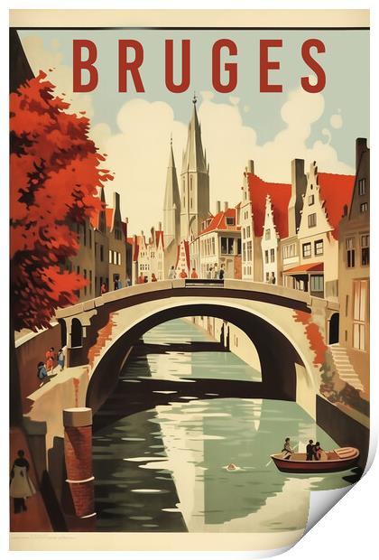 Bruges 1950s Travel Poster Print by Picture Wizard