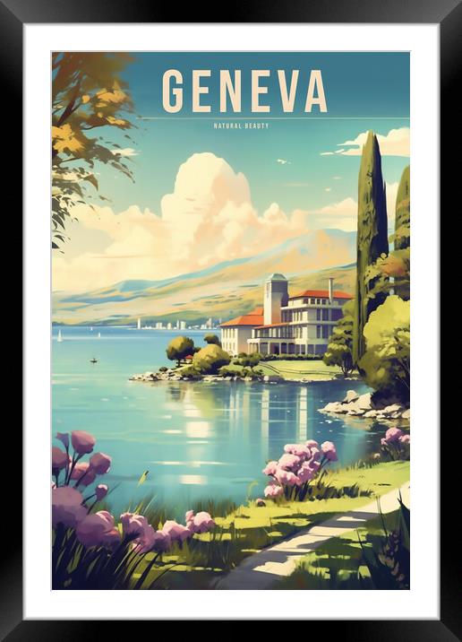 Geneva 1950s Travel Poster Framed Mounted Print by Picture Wizard