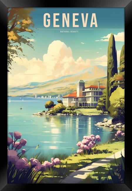 Geneva 1950s Travel Poster Framed Print by Picture Wizard