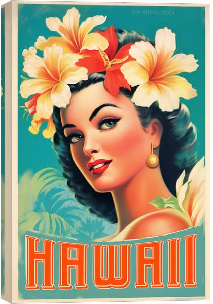 Hawaii 1950s Travel Poster Canvas Print by Picture Wizard