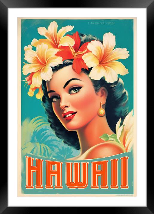 Hawaii 1950s Travel Poster Framed Mounted Print by Picture Wizard