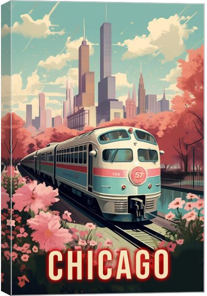 Chicago 1950s Travel Poster Canvas Print by Picture Wizard