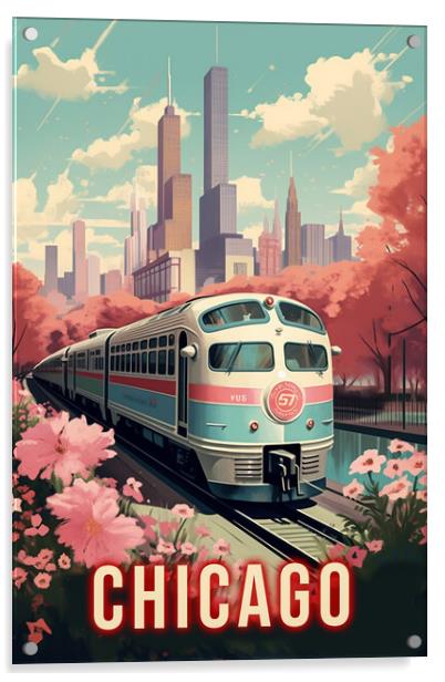 Chicago 1950s Travel Poster Acrylic by Picture Wizard