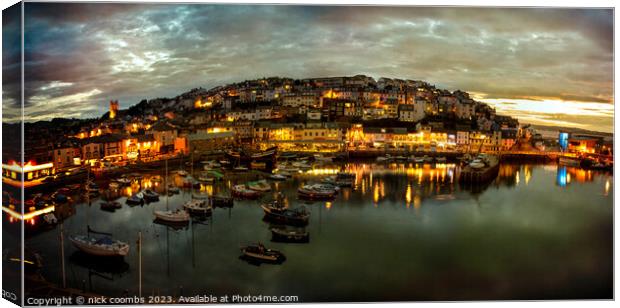 Brixham Harbour at night Canvas Print by nick coombs