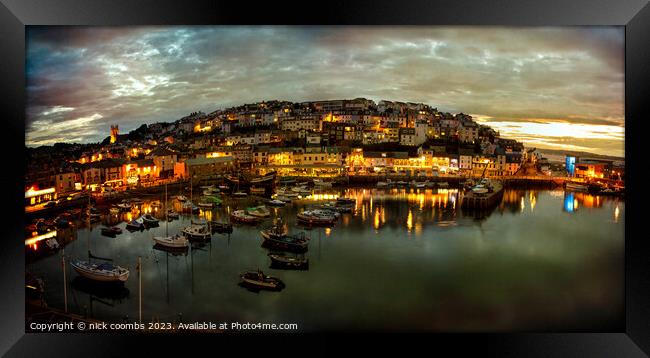 Brixham Harbour at night Framed Print by nick coombs