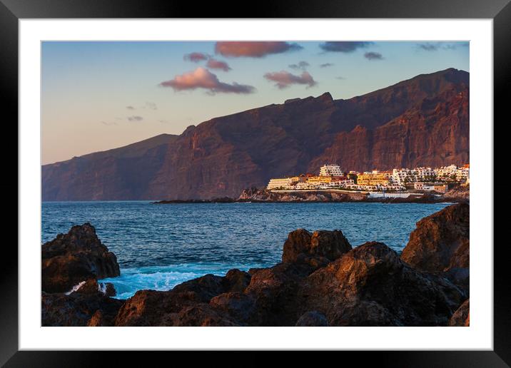 Los Gigantes Cliffs And Town At Sunset Framed Mounted Print by Artur Bogacki