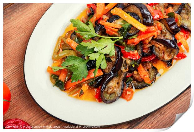 Aubergine saute, tasty vegetable stew. Print by Mykola Lunov Mykola