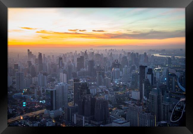 THAILAND BANGKOK CITY SKYLINE Framed Print by urs flueeler