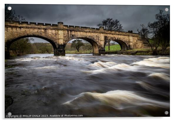 Burnsall  bridge Aqueduct over the river Wharfe 9 Acrylic by PHILIP CHALK