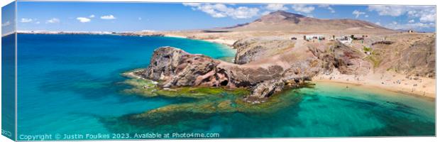  Playa de Papagayo panorama, Lanzarote Canvas Print by Justin Foulkes