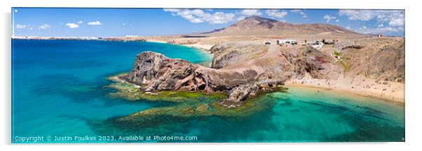  Playa de Papagayo panorama, Lanzarote Acrylic by Justin Foulkes