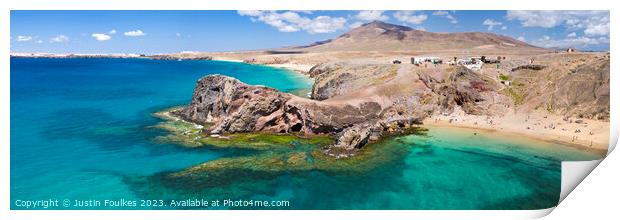  Playa de Papagayo panorama, Lanzarote Print by Justin Foulkes