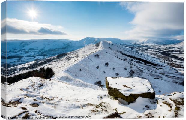 Mam Tor and The Great Ridge from Back Tor, in winter Canvas Print by Justin Foulkes
